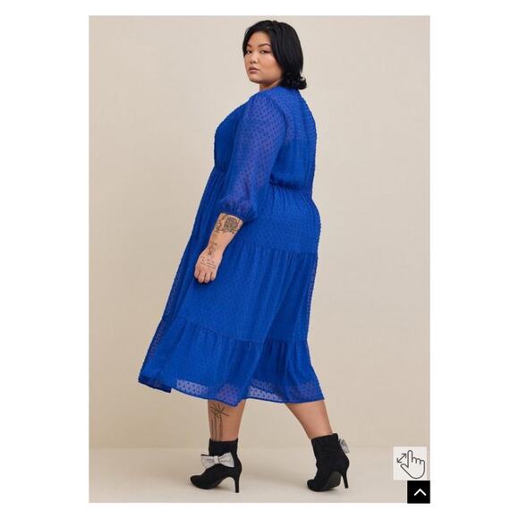 Torrid Blue Clip Dot Tiered Midi Dress Sz.3 - Picture 4 of 16